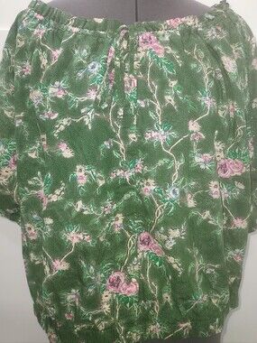 Lane Bryant Green Floral Top with Pink Accents